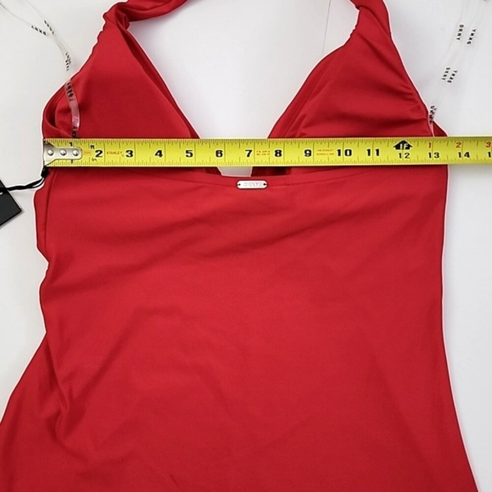 DKNY Women's Red Halter Tankini Top V Neck Padded Cups 4-Way Stretch Sz M - Picture 9 of 11